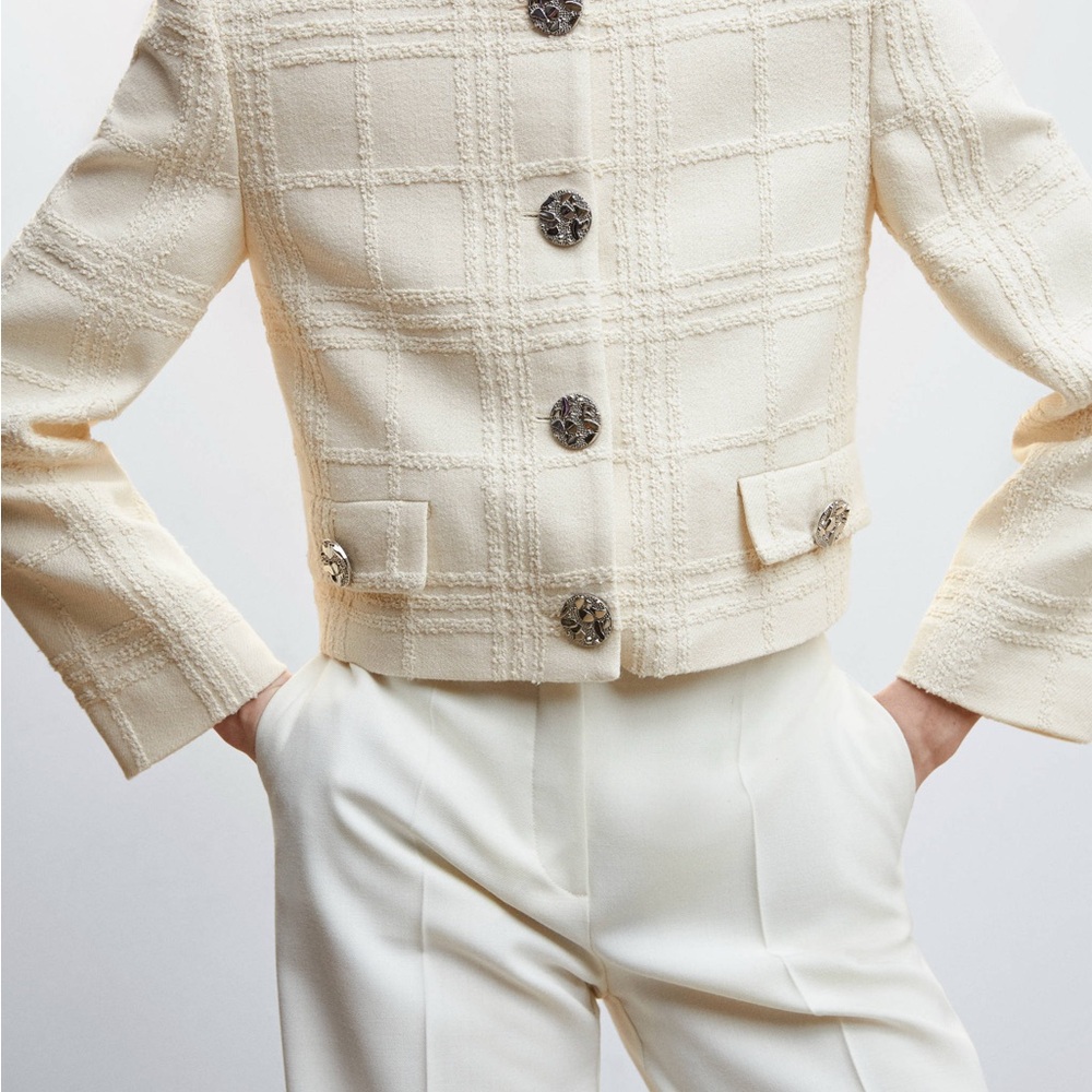 Mango Cream Checked Texture Jacket - Picture 4 of 9